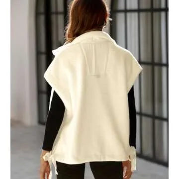 Yozazzy Women's Oversized Fleece Vest Casual Sleeveless Fuzzy Sherpa Jacket Winter Warm Button Down Outerwear with Pockets(Beige-M)