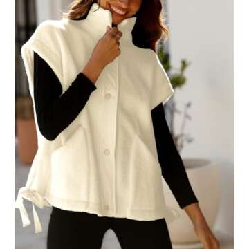 Yozazzy Women's Oversized Fleece Vest Casual Sleeveless Fuzzy Sherpa Jacket Winter Warm Button Down Outerwear with Pockets(Beige-M)