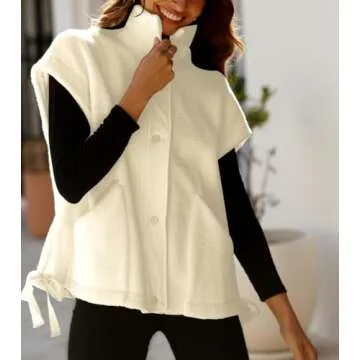 Yozazzy Women's Oversized Fleece Vest Casual Sleeveless Fuzzy Sherpa Jacket Winter Warm Button Down Outerwear with Pockets(Beige-M)