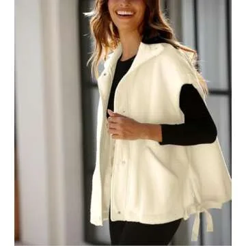 Yozazzy Women's Oversized Fleece Vest Casual Sleeveless Fuzzy Sherpa Jacket Winter Warm Button Down Outerwear with Pockets(Beige-M)