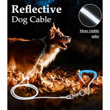 Reflective Dog Tie Out Cable and Stake with No-Tangle Handle, Dog Leads for Yard Camping 30/15/10Ft,...