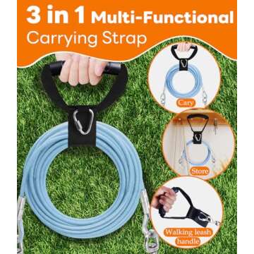 Reflective Dog Tie Out Cable and Stake with No-Tangle Handle, Dog Leads for Yard Camping 30/15/10Ft, Dog Yard Leash and Ground Stake for Small Medium Large Dogs Up to 200 Lbs (Blue, 10ft)