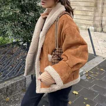 Hixiaohe Womens Fall Jackets Faux Suede Coats Sherpa lined Outerwear Casual Fashion Button Down Lapel Overcoat Warm Clothes(Brown,XS)