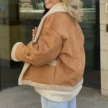 Hixiaohe Womens Fall Jackets Faux Suede Coats Sherpa lined Outerwear Casual Fashion Button Down Lapel Overcoat Warm Clothes(Brown,XS)