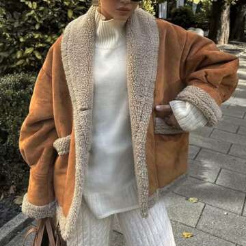 Hixiaohe Womens Fall Jackets Faux Suede Coats Sherpa lined Outerwear Casual Fashion Button Down Lapel Overcoat Warm Clothes(Brown,XS)