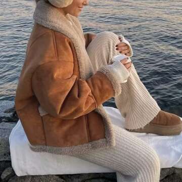 Hixiaohe Womens Fall Jackets Faux Suede Coats Sherpa lined Outerwear Casual Fashion Button Down Lapel Overcoat Warm Clothes(Brown,XS)