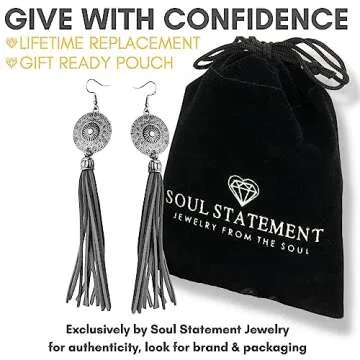 Women's Western Jewelry Brown Leather Tassel Bohemian Dangle Earrings, Country Earrings for Women Cowgirls (Brown Black)