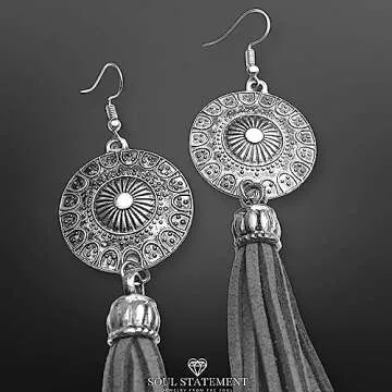 Women's Western Jewelry Brown Leather Tassel Bohemian Dangle Earrings, Country Earrings for Women Cowgirls (Brown Black)