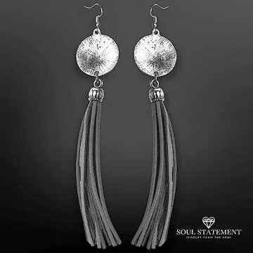 Women's Western Jewelry Brown Leather Tassel Bohemian Dangle Earrings, Country Earrings for Women Cowgirls (Brown Black)