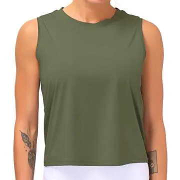 Dragon Fit Women Sleeveless Yoga Tops Workout Cool T-Shirt Running Short Tank Crop Tops (Olive Green...