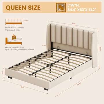 knoworld Queen Size Lift Up Storage Bed Frame with 51" Tall Headboard, Upholstered Velvet Wingback T...