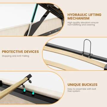 knoworld Queen Size Lift Up Storage Bed Frame with 51" Tall Headboard, Upholstered Velvet Wingback Tufted Design, Wood Slats Support, No Box Spring Required, Noise-Free Double Bed Frame (Queen,Beige)