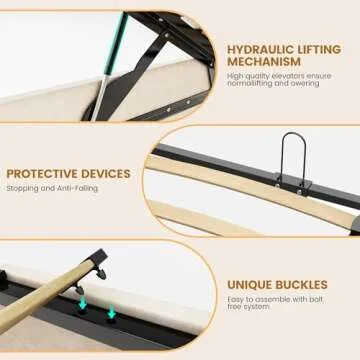 knoworld Queen Size Lift Up Storage Bed Frame with 51" Tall Headboard, Upholstered Velvet Wingback Tufted Design, Wood Slats Support, No Box Spring Required, Noise-Free Double Bed Frame (Queen,Beige)