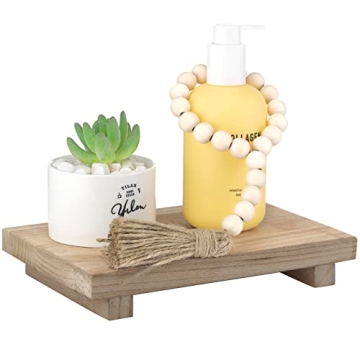 Wood Pedestal Stand Riser Rectangle Wooden Tray Sink Soap Holder Wood Bead Garland Rustic Farmhouse ...