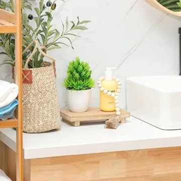 Elegant Wood Stand Riser with Bead Garland for Decor