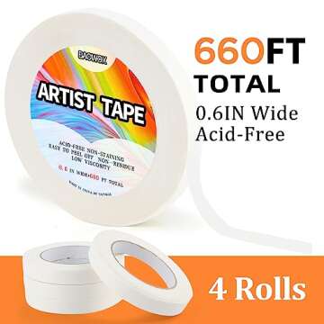 Baowox Artist Tape for Drafting Art, 4 Packs White Drafting Tape Acid-Free Masking Artists Tape Wate...
