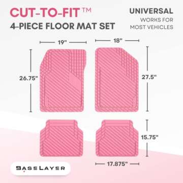 BaseLayer Cut-to-Fit™ Pink 4-Piece Car Mats - Universal Waterproof Floor Mats for Most Vehicles, Durable All-Weather Mats - Made in USA