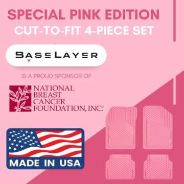 BaseLayer Cut-to-Fit™ Pink 4-Piece Car Mats - Universal Waterproof Floor Mats for Most Vehicles, Durable All-Weather Mats - Made in USA