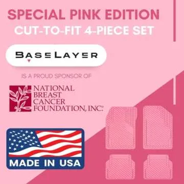 BaseLayer Cut-to-Fit™ Pink 4-Piece Car Mats - Universal Waterproof Floor Mats for Most Vehicles, Durable All-Weather Mats - Made in USA