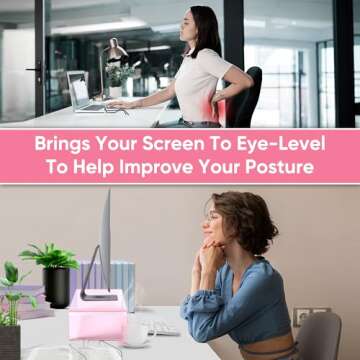 NovaMode Acrylic Monitor Stand - Ergonomic Desk Riser for Better Posture, Stylish & Modern Desktop Organizer, Computer Desk Stand for Monitors & Laptop - Perfect for Valentine's Day - Light Pink