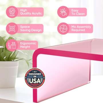 NovaMode Acrylic Monitor Stand - Ergonomic Desk Riser for Better Posture, Stylish & Modern Desktop Organizer, Computer Desk Stand for Monitors & Laptop - Perfect for Valentine's Day - Light Pink