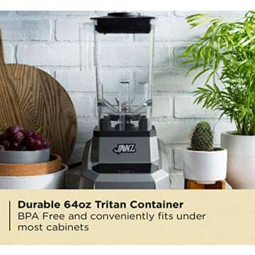 JAWZ High Performance Blender, 64 Oz Professional Grade Countertop Blender, Juicer, Smoothie or Nut Butter Maker, Precision Smart Touch Variable Speed, Stainless Steel Blades, Silver