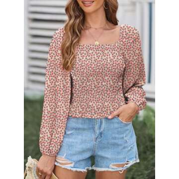 EVALESS Womens Fashion Spring Clothes Puff Sleeve Tops Trendy 2024 Cute Floral Blouses for Party Sex...