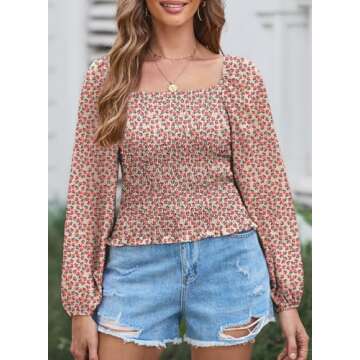 EVALESS Women's Trendy Puff Sleeve Blouse for Spring