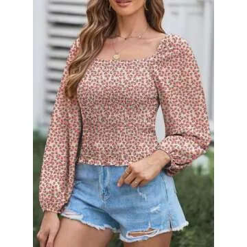 EVALESS Women's Trendy Puff Sleeve Blouse for Spring