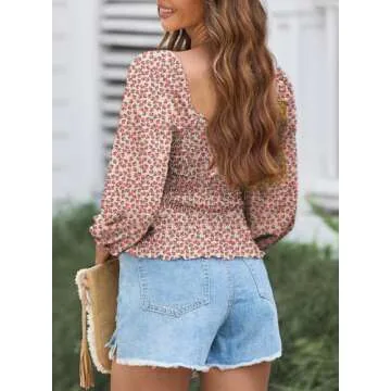 EVALESS Women's Trendy Puff Sleeve Blouse for Spring