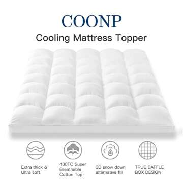 COONP Twin Mattress Topper, Extra Thick Pillowtop, Cooling Plush Mattress Pad Cover Cotton Top Bed T...