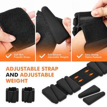 Wrist Weights, Ankle Weights for Women Men, Adjustable Wrist Weighted Bracelet for Home Gym Workout, Running, Yoga, Exercise, Strength Training, Set of 2 (1LB Each)-Black