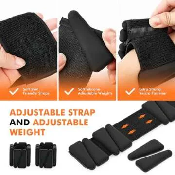 Wrist Weights, Ankle Weights for Women Men, Adjustable Wrist Weighted Bracelet for Home Gym Workout, Running, Yoga, Exercise, Strength Training, Set of 2 (1LB Each)-Black