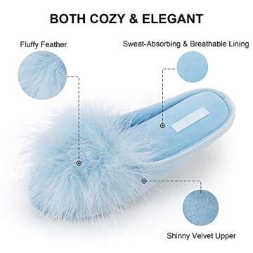 BCTEX COLL Women's Cozy Velvet Memory Foam House Slipper,Ladies Fuzzy Bedroom Slipper Non-slip Sole (5-6, Blue, numeric_5)