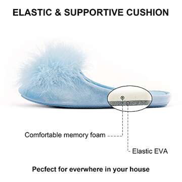 BCTEX COLL Women's Cozy Velvet Memory Foam House Slipper,Ladies Fuzzy Bedroom Slipper Non-slip Sole (5-6, Blue, numeric_5)