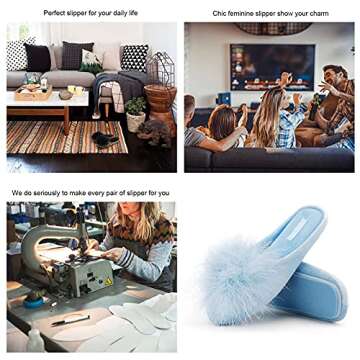 BCTEX COLL Women's Cozy Velvet Memory Foam House Slipper,Ladies Fuzzy Bedroom Slipper Non-slip Sole (5-6, Blue, numeric_5)