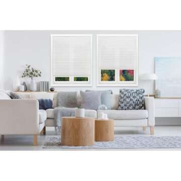 Redi Shade No Tools Easy Lift Trim-at-Home Cordless Pleated Light Filtering Fabric Shade White, 48" W x 64" L, (Fits windows 31"- 48")