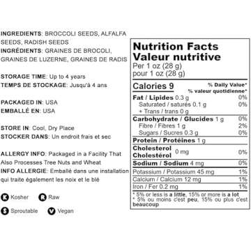 Food to Live - Spicy Mix of Sprouting Seeds, 1 Pound - Broccoli, Radish, Alfalfa, Kosher, Raw