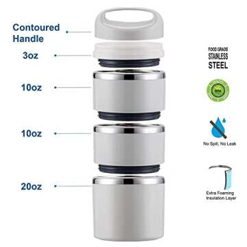 Lille Home Stackable Stainless Steel Thermal Compartment Lunch/Snack Box, 3-Tier Insulated Bento/Foo...