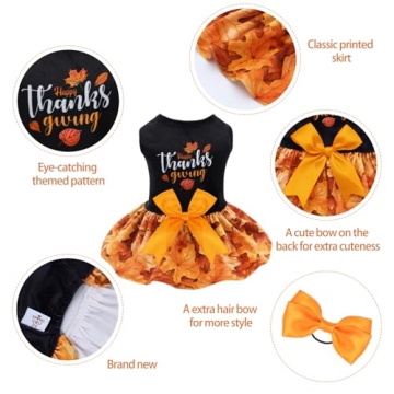 CuteBone Thanksgiving Dog Fall Dress - Adorable Velvet Outfit for Small Dogs with Bow Rope