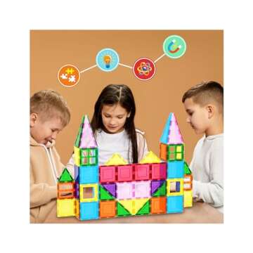 PicassoTiles 101pc Magnetic Tile Building Blocks with Car Base Drawstring Carry Toy Storage Bag Magnetized Block for Kids Magnet ToySet Educational STEM Learning Child Brain Development Ages 3+ PC101