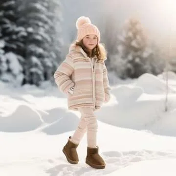 Hehainom Girls Boys Snow Boots Faux Fur Lined Warm Shoes for Toddler Little Big Kid Winter Ankle Boots(Brown Suede 13 M US Little Kid)