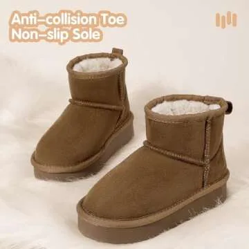 Hehainom Girls Boys Snow Boots Faux Fur Lined Warm Shoes for Toddler Little Big Kid Winter Ankle Boots(Brown Suede 13 M US Little Kid)