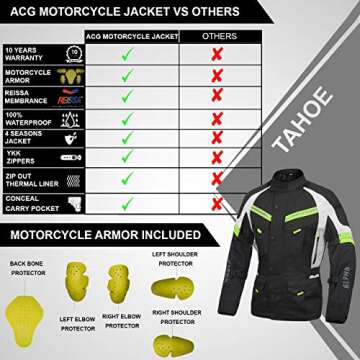 ACG TAHOE-J106 MOTORCYCLE ADV JACKET (BLACK/HI VIS GREEN, MEDIUM)