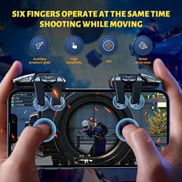 Newseego for 2022 New Model Mobile Game Controller Trigger, Mobile Game Accessories 6 Finger Trigger Sensitive Shoot Target Buttons Smartphone Game Controller Gamepad for PUBG/Survival Rules/Knives Out