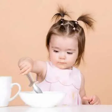 PandaEar Baby Toddler Fork and Spoon Utensil Set, 6 Pack Silicone Stainless Steel Silverware Spoon F...