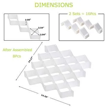 StarratS Underwear Drawer Organizer, Plastic Honeycomb Drawer Dividers for Sock Lingerie Baby Clothes Scarf Ties Jewelry Makeup Office Supplies-2 Sets of 59 Slots(White)