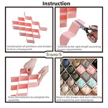 StarratS Underwear Drawer Organizer, Plastic Honeycomb Drawer Dividers for Sock Lingerie Baby Clothes Scarf Ties Jewelry Makeup Office Supplies-2 Sets of 59 Slots(White)