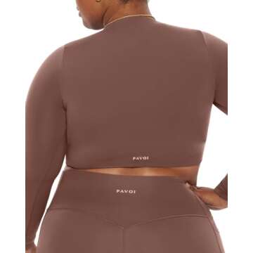 PAVOI ACTIVE HiPerform Collection | Women's Performance Medium Support Moisture-Wicking Long Sleeve Crop Top Gym Bra | Small, Clay