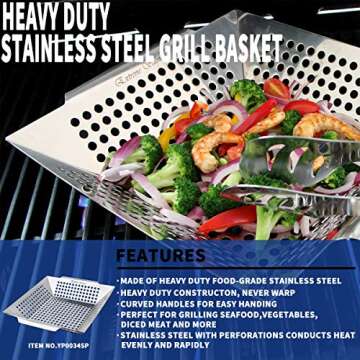 Extreme Salmon Vegetable Grill Basket, Heavy Duty Vegetable Grill Pan Stainless Steel BBQ Grill Basket with Handles, Grill Accessories for Vegetable Grilling Baskets for Outdoor Grill Cooking